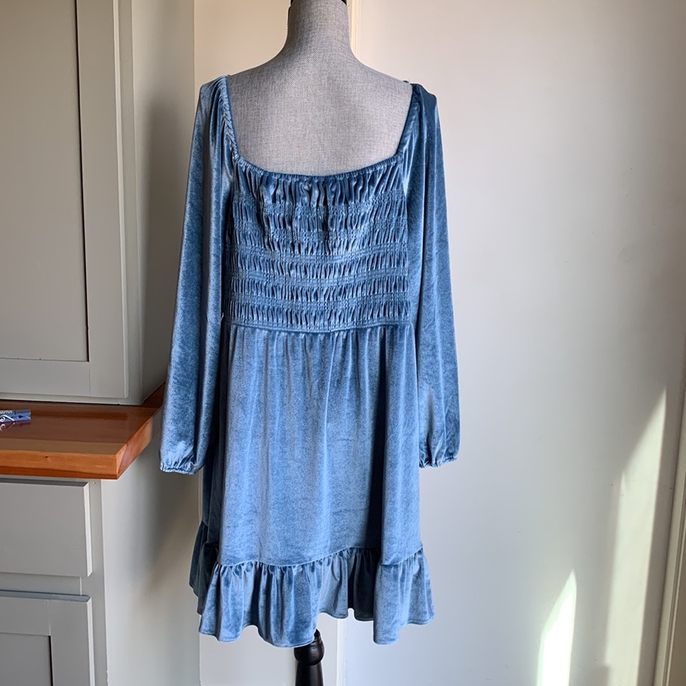LC Lauren Conrad Blue Smocked Velvet Dress - Picture 5 of 5